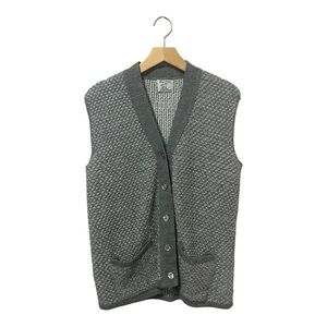 College Point Knit Cardigan Sweater Vest Women's Medium Large Grey Preppy